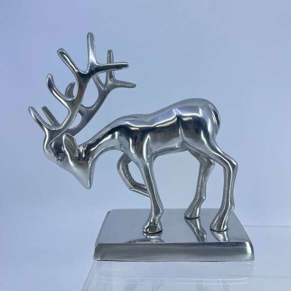 silver tone metal reindeer stocking holders with antler holiday decor pair - Picture 4 of 9